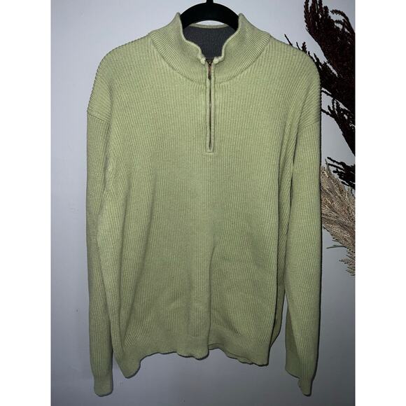 Izod 1/4 zip 100% cotton heavy knit sweater mens size XXL mint green EUC - Picture 1 of 6